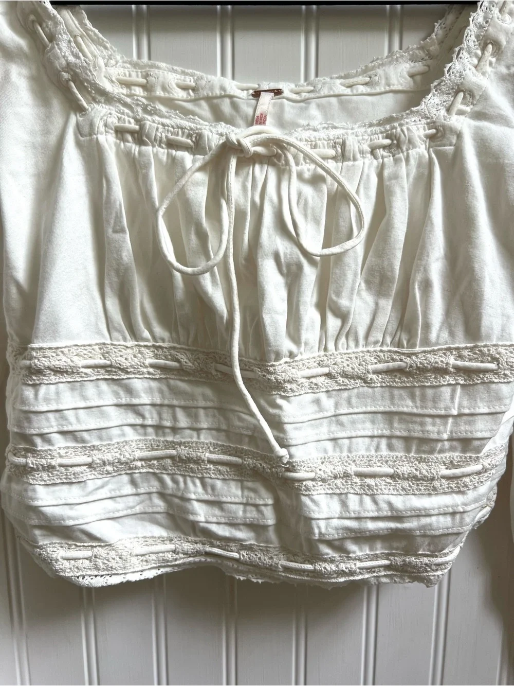 Free People Square Neck Scarlet Smocked Long Sleeve in White Size Small NWOT